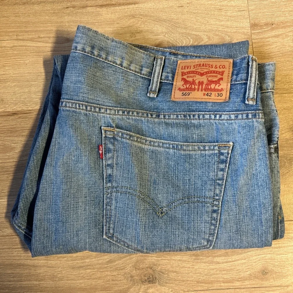 Levis 569 Loose Straight Leg Jeans Mens 42x30 Medium Wash Blue Denim Pants